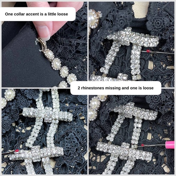 Self-Portrait Black Embellished Guipure Diamante Lace Mini Dress - Picture 6 of 9